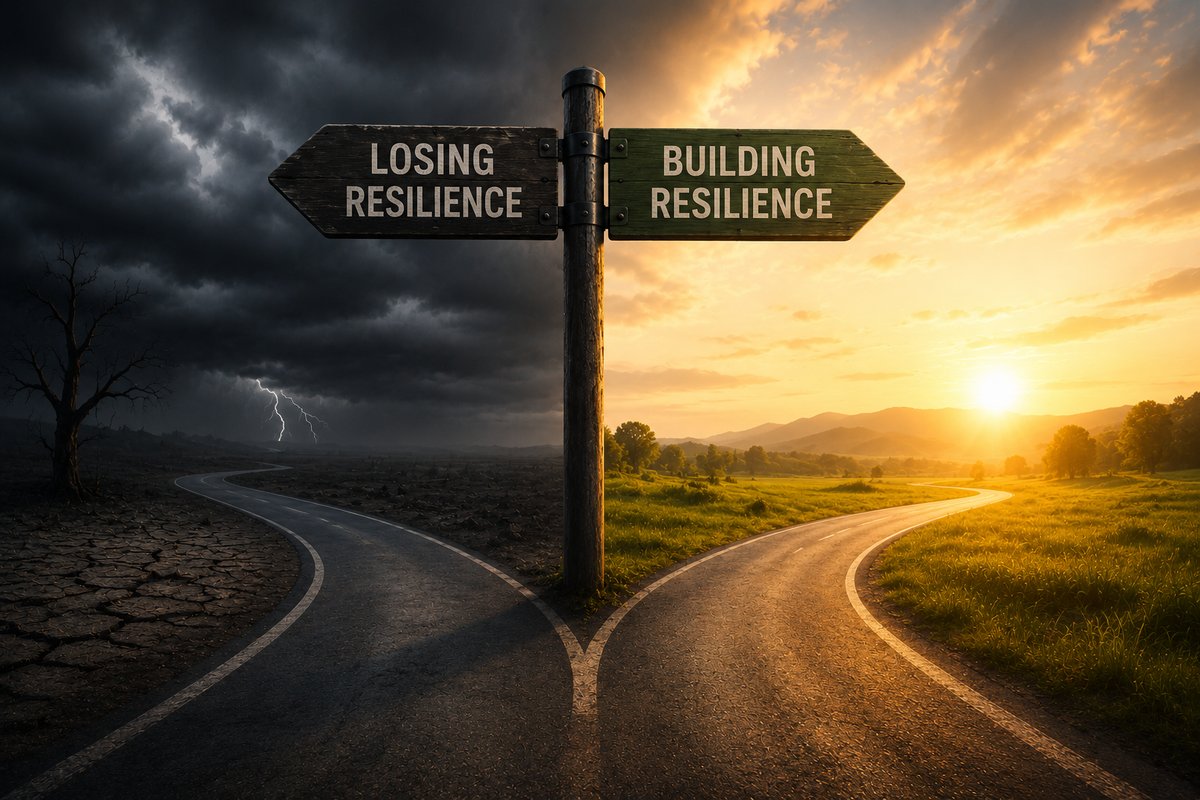 A road sign at a fork — Losing Resilience versus Building Resilience